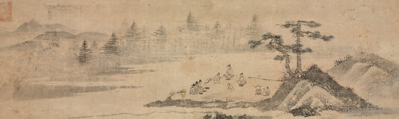 《미원계회도(薇垣契會圖)》, 조선 관료들이 강가에서 모임을 갖는 장면을 그린 계회도. 16세기 원본의 18세기 이모본, 클리블랜드 미술관 소장.