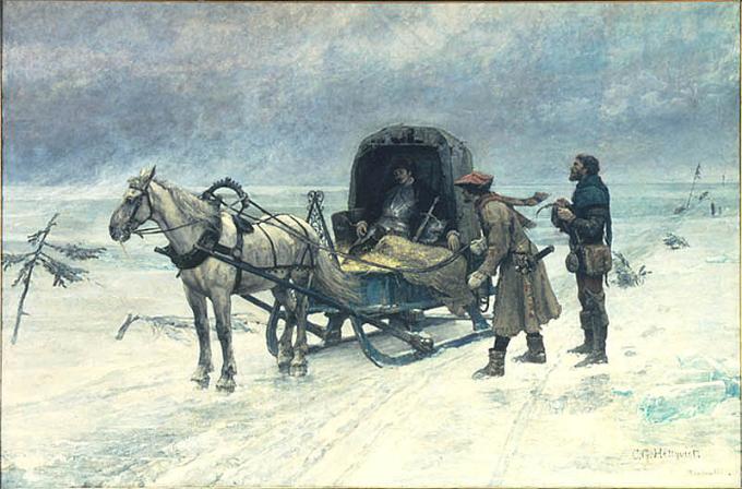 칼 구스타프 헬크비스트, 말라렌 호수 얼음 위에서의 스텐 스투레의 죽음, 1880, 스웨덴 국립박물관 소장