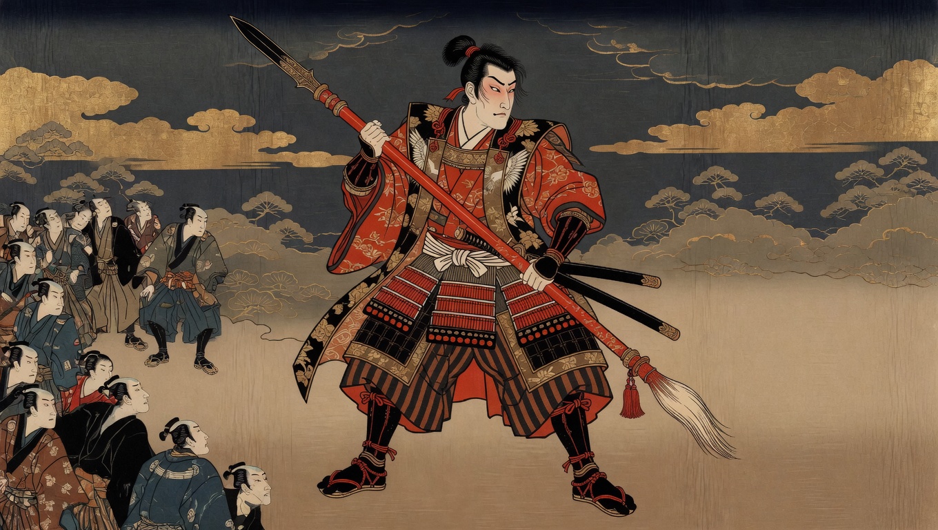 마에다 도시이에 — 주칠 장창을 든 카부키모노 시절, 에도 우키요에 풍