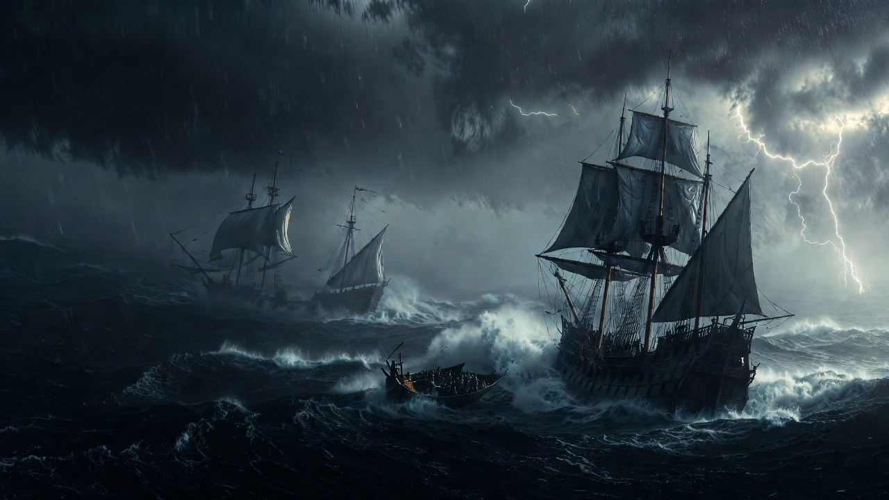 1553년 7월 30일 북케이프 근방, 폭풍 속에서 갈라지는 함대